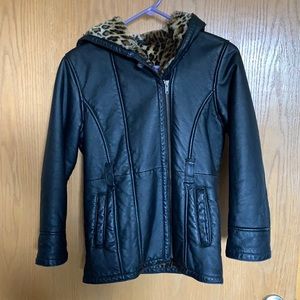 Wilson Leather kids large leather jacket with faux fur inside.